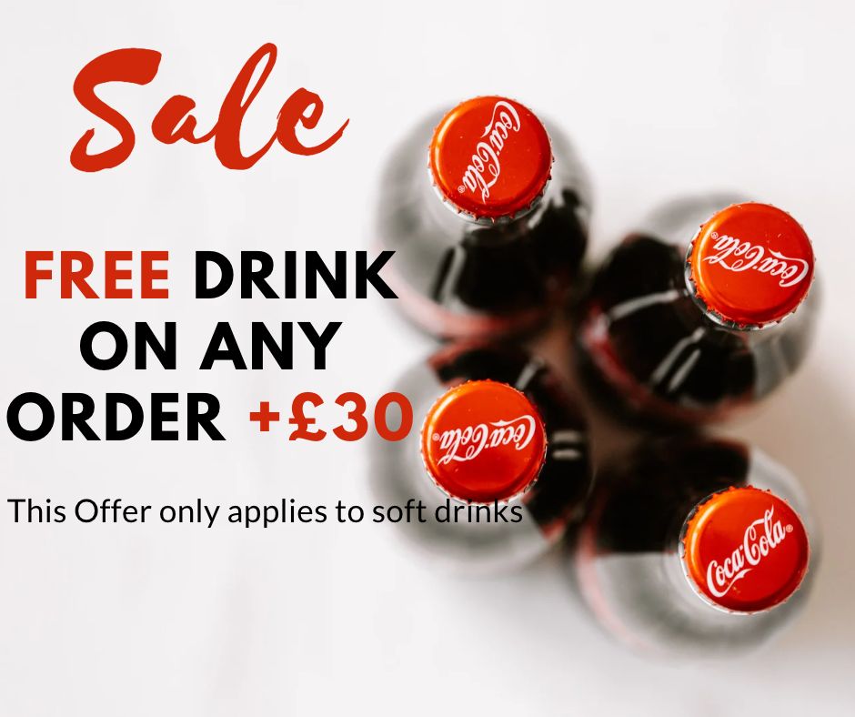 Discount offer: free dink on orders £30+ 